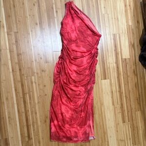 Sleeveless Red Ruched One-Shoulder Women’s Dress